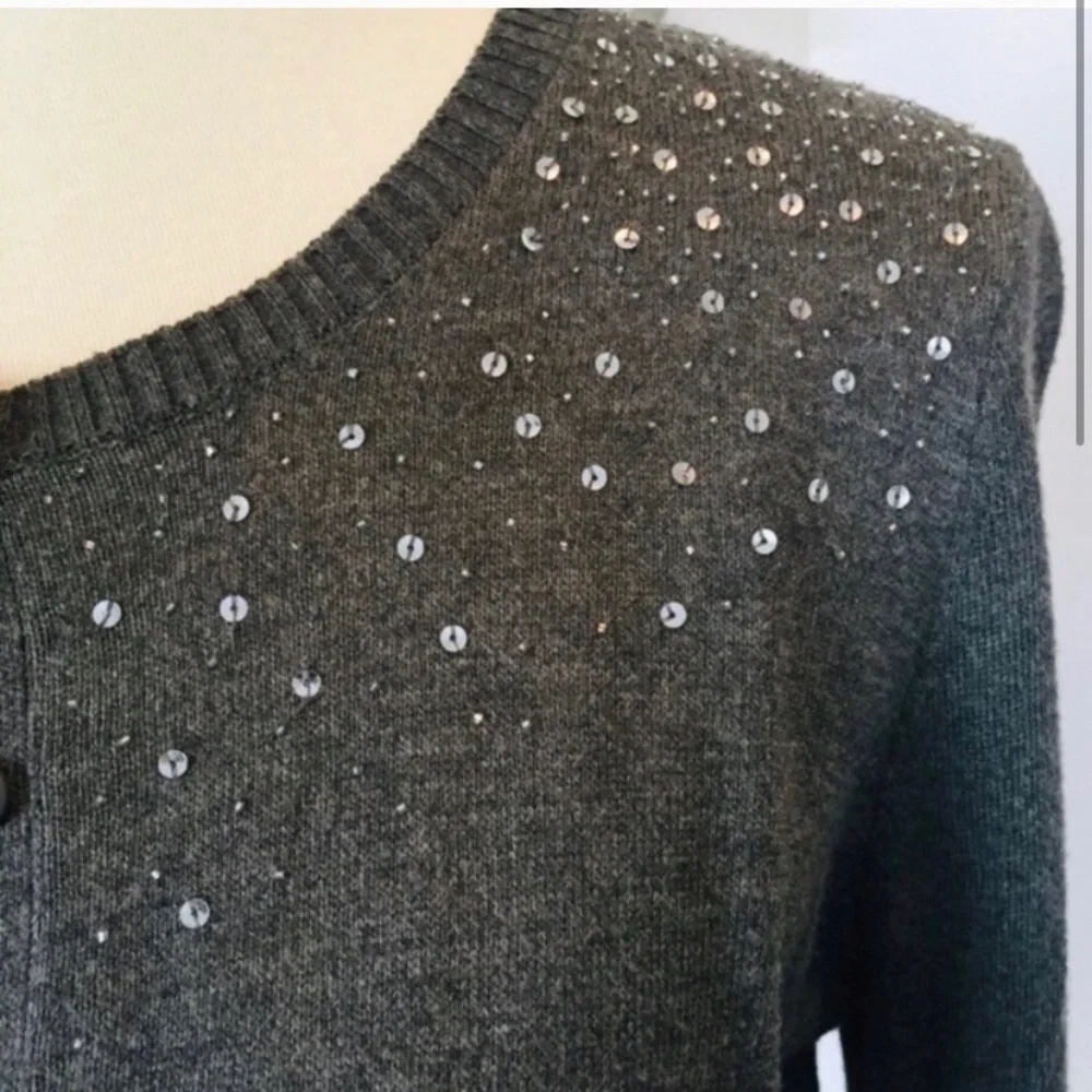 Central Park West Sequined Cardigan Gray Size S - Picture 3 of 8